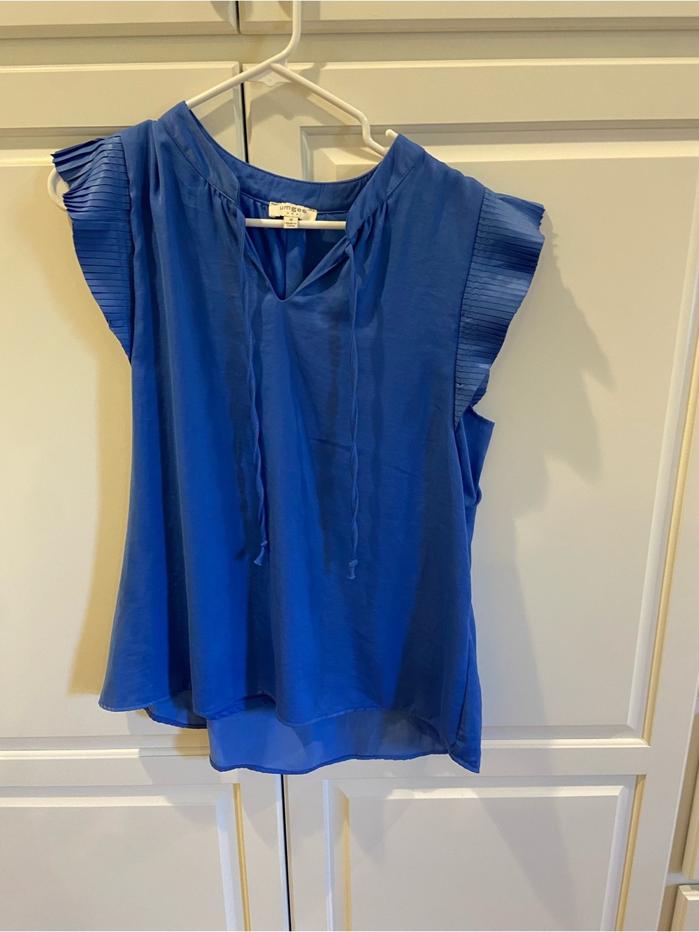 Umgee Royal Blue Pleated Flutter Sleeve V-Neck Blouse